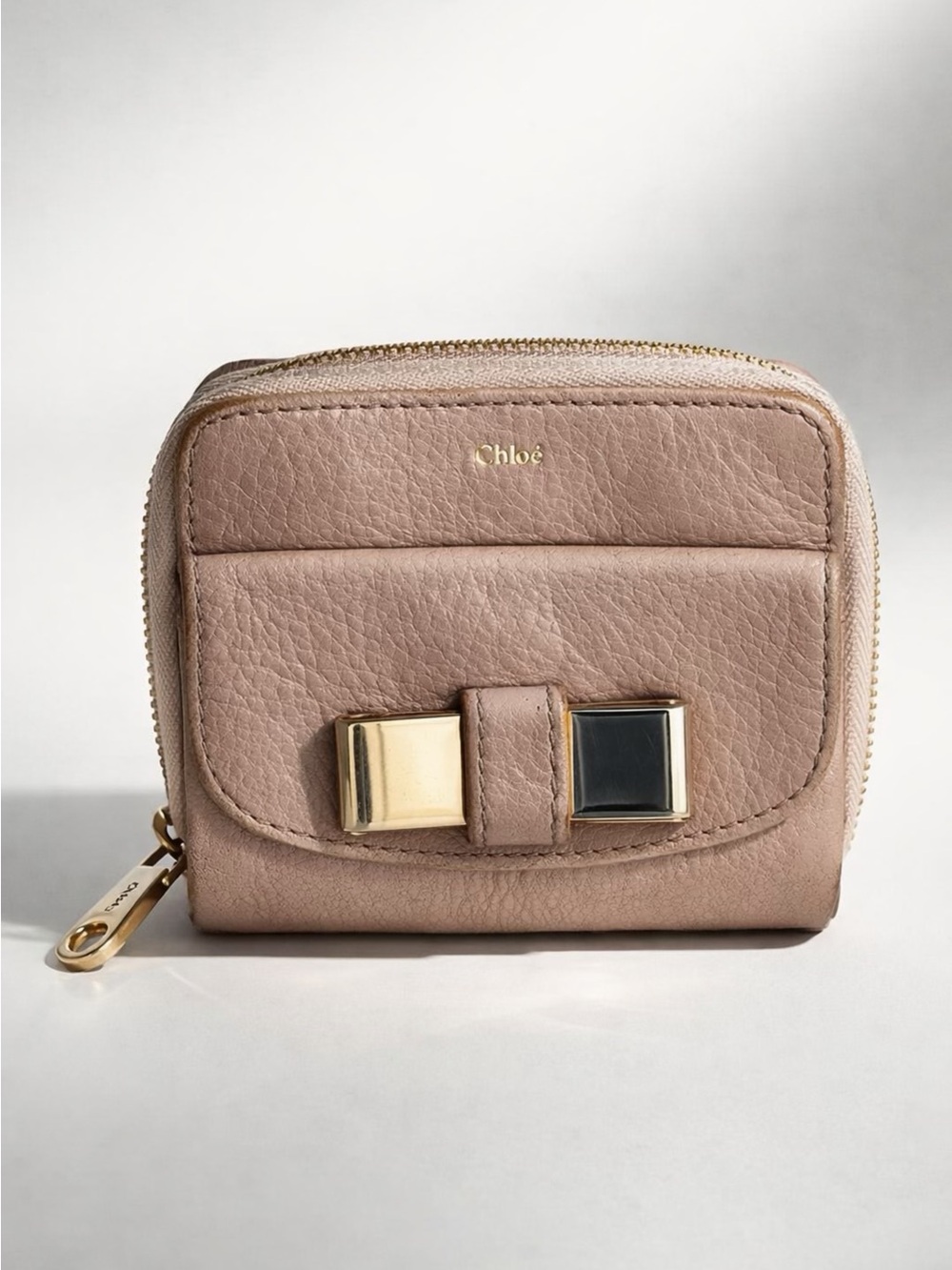 Chloé Lily Bow Zip Around Wallet Blush Pink Grain Leather